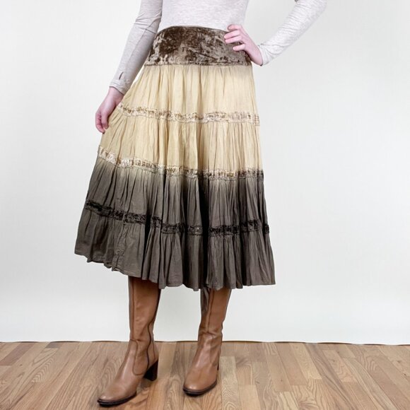Vintage 90s Y2K Tiered Midi Skirt Gypsy Boho Cowgirl Western Bohemian Whimsigoth - Picture 5 of 11